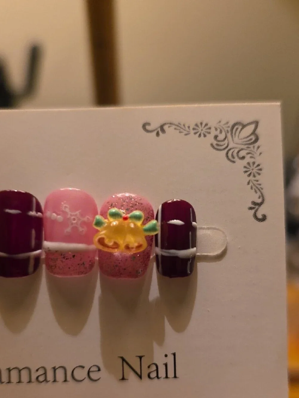 Pink & Burgundy Holiday Press-On Nails Size Med